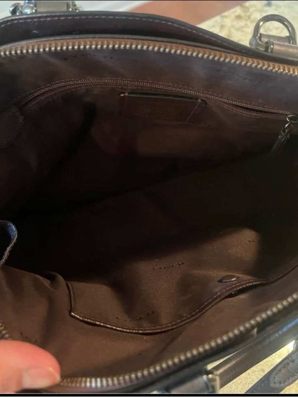 Coach Signature Leather Quinn Satchel Metallic Graphite Silver - Picture 3 of 4
